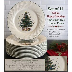 Nikko Happy Holidays Christmas Tree Dinner Plates Set of 11 Japan 10.5"